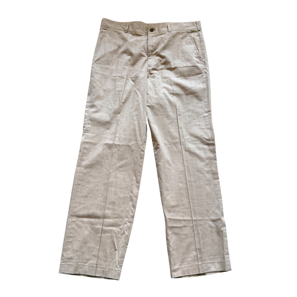 NHIH Linen Blend Pants Men 36 Tan Straight Leg Flat Front Casual Trousers Mexico